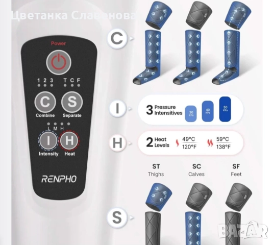 Термомасажор за крака Renpho Aeria Ultimate с топлина и въздушна компресия, снимка 9 - Други - 52306417