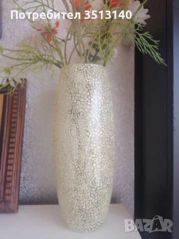 Стъклена ваза ръчно нанесен декор, лак 26 см, снимка 4 - Вази - 53681092