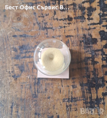 пясъчен часовник около 5 минути стъклен с бежов пясък и дървена поставка, снимка 4 - Други - 53131413