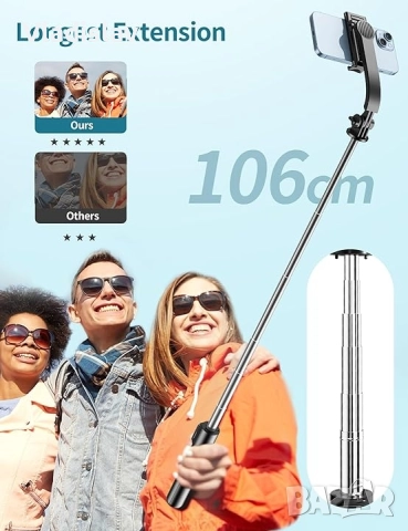 Селфи стик 106см 360°, снимка 3 - Селфи стикове, аксесоари - 52429714