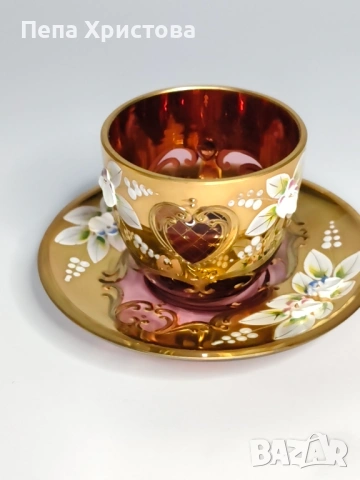 Сервиз за кафе от чехословашки червен кристал, снимка 17 - Сервизи - 53579070