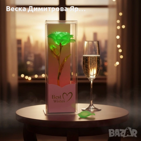 Декоративна цветна роза „Best Wishes“ със златно стъбло, снимка 5 - Декорация за дома - 53077286