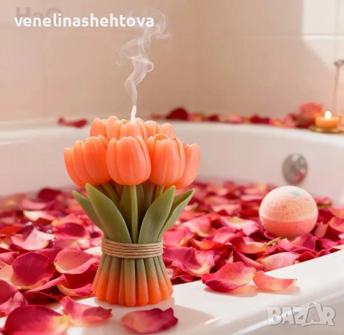 3D малък реалистичен букет лалета силиконов молд за свещи гипс сапун смола , снимка 2 - Форми - 53702153