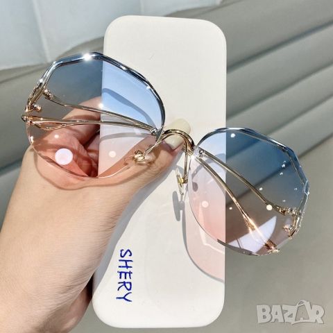 Дамски полигонални слънчеви очила без рамки + калъфче., снимка 4 - Слънчеви и диоптрични очила - 45688025