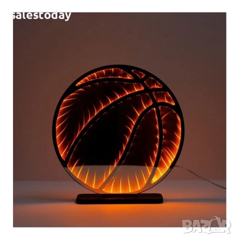 Светеща табела баскетболна топка, огледална, Ø23x24 см