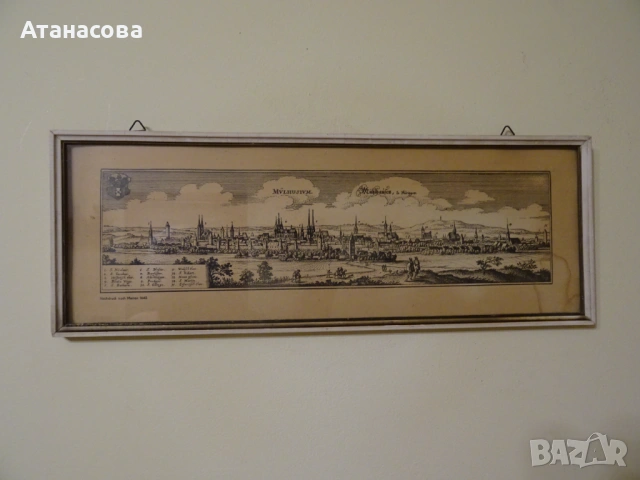Стара немска гравюра на град Мюлхаузен през 1645 г