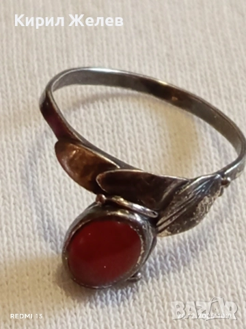 ВИНТИДЖ СРЕБЪРЕН ПРЪСТЕН с ФЛОРАЛЕН МОТИВ и ЮВЕЛИРНО ПОЛИРАН КОРНЕОЛ 34032, снимка 6 - Пръстени - 52855165