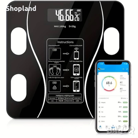 Смарт кантар с Bluetooth, приложение, функции за измерване на телесното тегло, изчисляване на ИТМ, д, снимка 5 - Други - 51878346