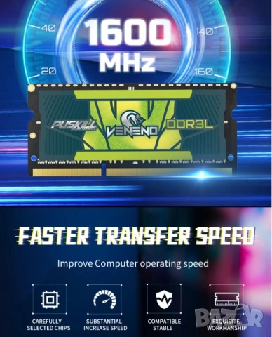 Notebook Laptop RAM 4GB DDR3L 1600MHz 1.35V SODIMM Памет за Лаптоп Intel/AMD 204pin Конектор SO-DIMM, снимка 3 - Друга електроника - 26516223