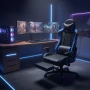 Геймърски стол за релакс с масаж и подложка за крака – син, снимка 3
