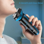 Електрическа самобръсначка за мъже IPX7 водоустойчива безжична USB акумулаторна ротационна, синьо, снимка 1 - Електрически самобръсначки - 45061597
