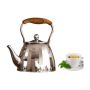 Чайник от неръждаема стомана с фина цедка и дървена дръжка, 2L, снимка 1 - Аксесоари за кухня - 45456667