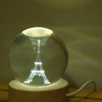 LED Светеща кристална топка/лампа, 3D сензорна - Кулата Айфел, снимка 4 - Настолни лампи - 45036153