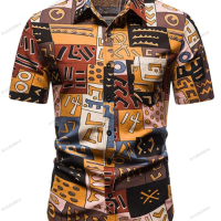 Мъжки лятна модна риза с щампи с къс ръкав, снимка 2 - Ризи - 45026606