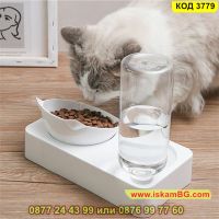 Дозатор за вода за котки с купичка за храна 2 в 1 - КОД 3779, снимка 3 - Други стоки за животни - 45119485