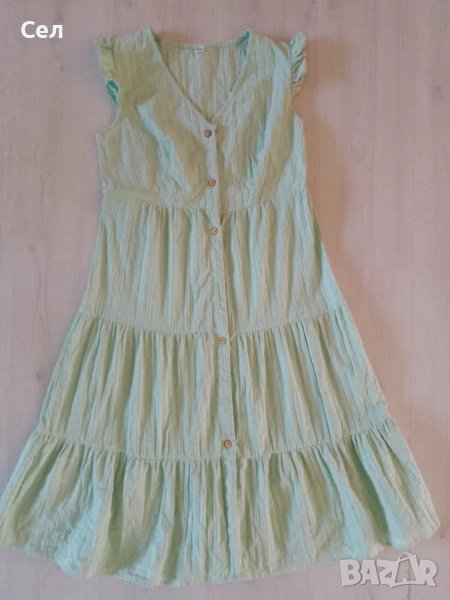 Зелена памучна рокля М, снимка 1
