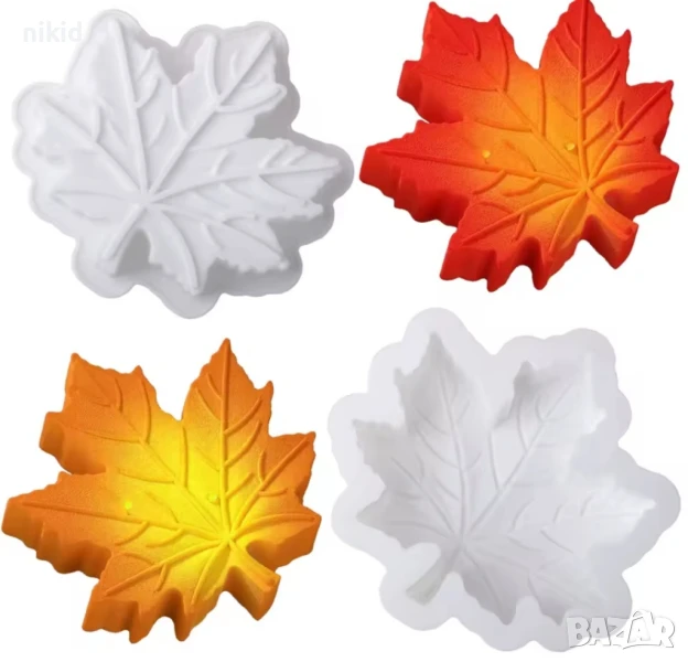 Дълбоко голямо есенно листо силиконов молд форма кашпа гипс декор украса, снимка 1