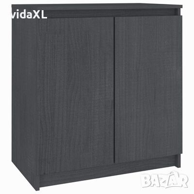 vidaXL Страничен шкаф, сив, 60x36x65 см, борово дърво масив（SKU:808100, снимка 1