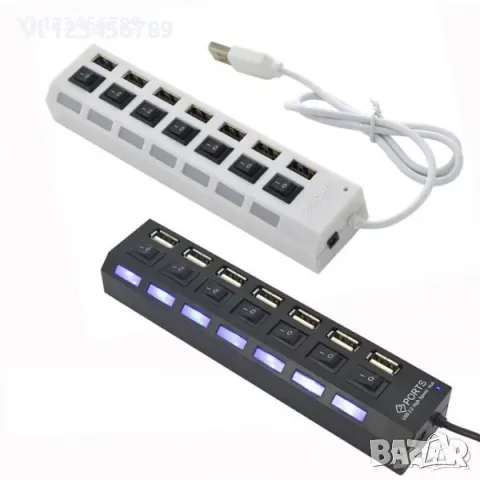 USB HUB 7-портов, с индивидуални ключета и светодиоди, снимка 1