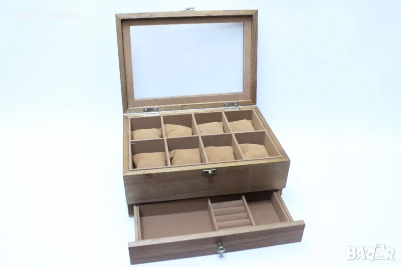Луксозна дървена кутия за часовници и бижута, снимка 1