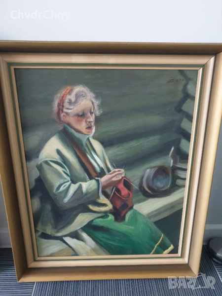 70x59см репродукция 1954г по Zorn 1901г/стара шведска картина масло върху фазер/женски портрет/рамка, снимка 1