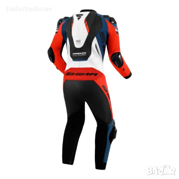 Кожен мото екип SHIMA RS-01 Blue/White,1част,гърбица,протектори, снимка 1