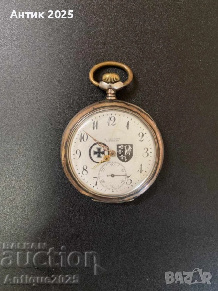 Антикварен джобен часовник с Железен кръст и герба на Прусия, снимка 1