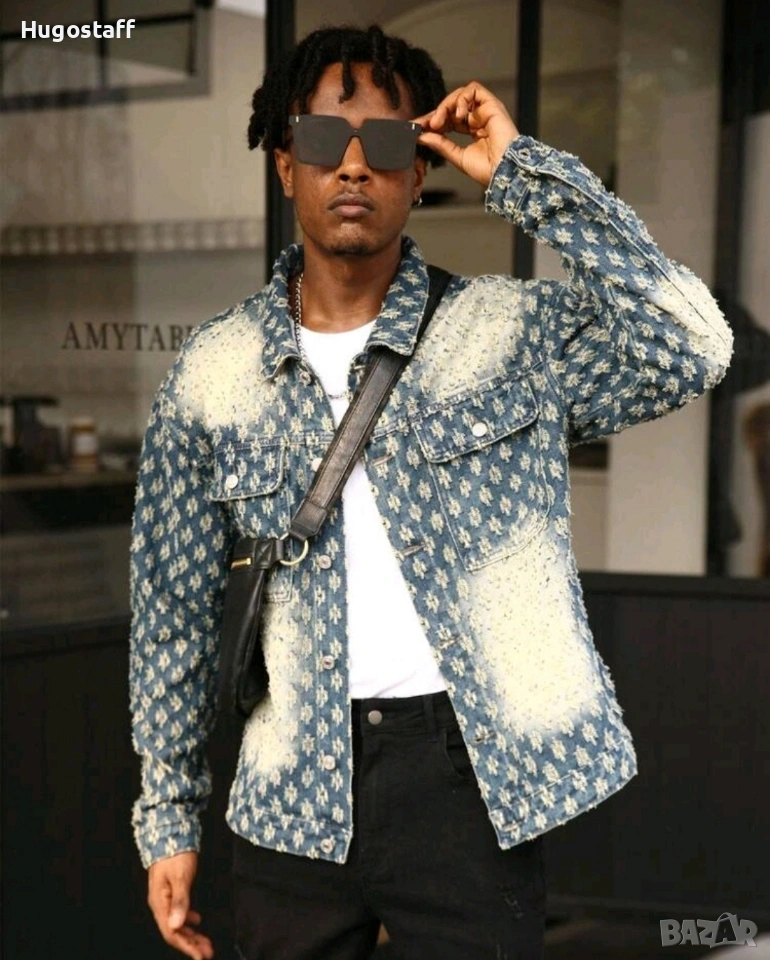 Ново мъжко карго дънково яке риза Street Style накъсан вид овърсайз изтъркано деним памук ХХЛ, снимка 1