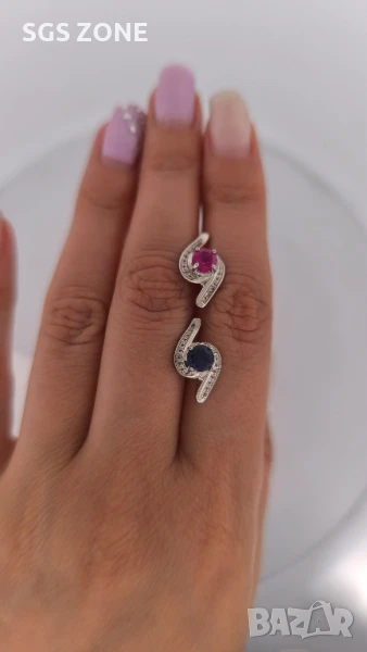 СРЕБЪРЕНА ВИСУЛКА С РУБИНИ САПФИРИ , снимка 1