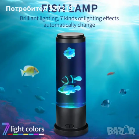 EDIER LED нощна лампа - аквариум с движещи се рибки, снимка 2 - Декорация за дома - 54092213