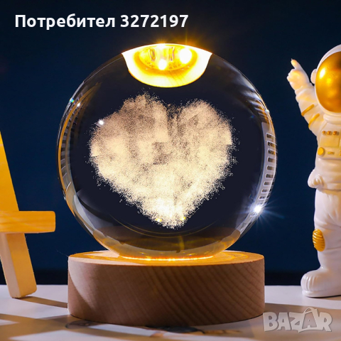 LED Светеща кристална топка/лампа, 3D сензорна - Сърце, снимка 3 - Настолни лампи - 45036199