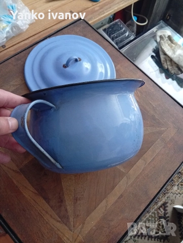 Емайлирано старо гърне, снимка 3 - Антикварни и старинни предмети - 54140676