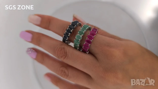 СРЕБЪРЕН ПРЪСТЕН С РУБИНИ ИЗУМРУДИ САПФИРИ 