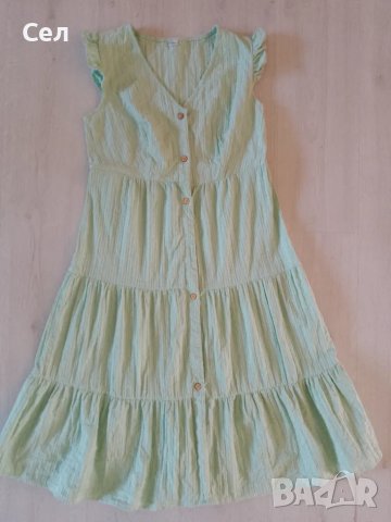 Зелена памучна рокля М, снимка 1