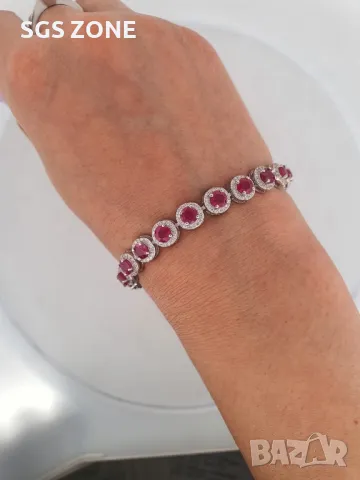 Сребърна Гривна с Рубини, Сапфири, Изумруди, снимка 3 - Гривни - 49893507