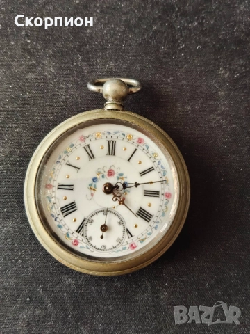 Швейцарски джобен часовник 1900г. с посребрени капаци - с ключе - ПЕРФЕКТЕН - ПРОМОЦИЯ