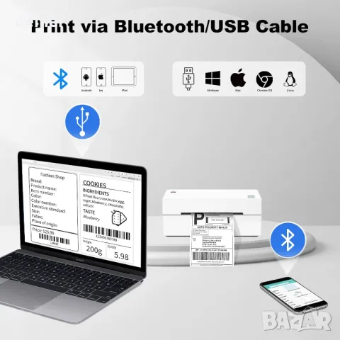 4x6 термичен принтер за етикети Bluetooth, Еконт/Спиди товарителници, снимка 2 - Принтери, копири, скенери - 48825638