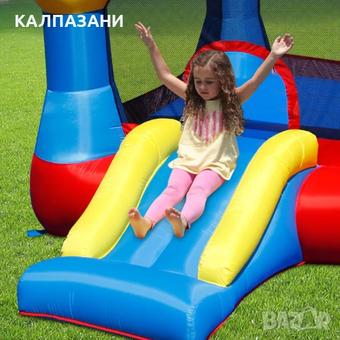 HAPPY HOP Батут замък с пързалка и помпа 365x265x215 9017, снимка 7 - Надуваеми играчки - 50446817