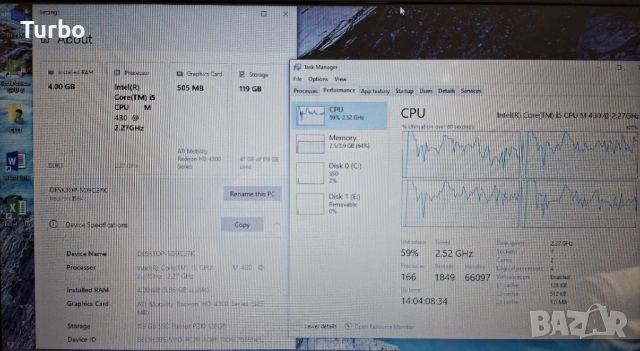 15.6' Dell Intel Core i5-430M/4GB DDR3/128GB SSD/ATI 512MB/Win10, снимка 4 - Лаптопи за работа - 53476845