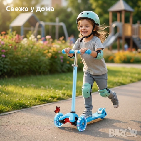 НОВА Детска тротинетка 21st Scooter със светещи колела, сгъваема, до 50кг различни цветове, снимка 7 - Скутери и тротинетки - 54250247