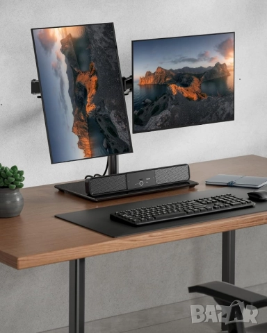 Свободно стояща регулируема стойка за бюро за 2 монитора, ErGear, снимка 7 - Монитори - 51724828