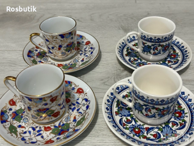 Сервиз за двама два комплекта чаши ръчно рисувани с позлата 