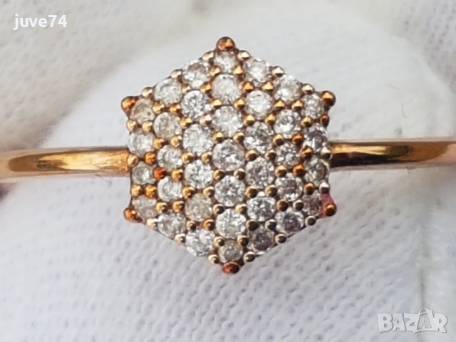 ЗЛАТЕН ПРЪСТЕН С РОЗОВИ ДИАМАНТИ НЕТРЕТИРАНИ СЕРТИФИКАТ