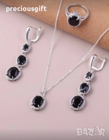 Комплект от три части - колие, обеци и пръстен, снимка 2 - Бижутерийни комплекти - 52052921