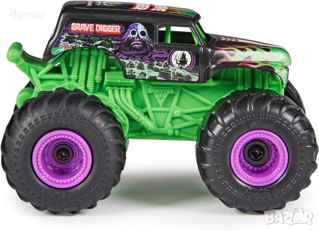 Кола с дистанционно управление Monster Jam 1-64th Grave Digger, играчка за деца, зелено, снимка 5 - Коли, камиони, мотори, писти - 45097146