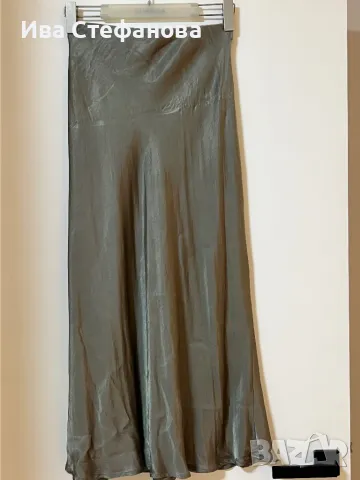 Нова дълга маслено зелена  елегантна пола тип русалка сатен сатенена