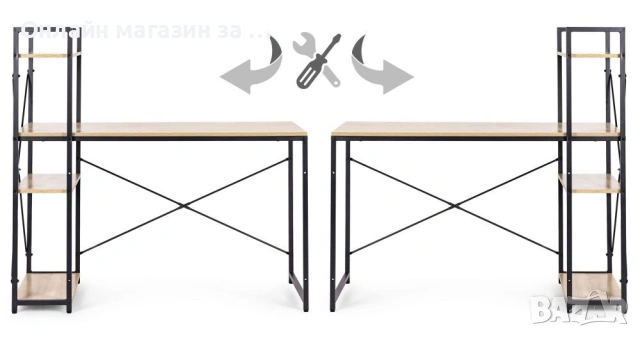 Компютърно бюро ModernHome, дървено, с рафтове за съхранение, подсилена метална конструкция,120*60см, снимка 8 - Бюра - 53381106