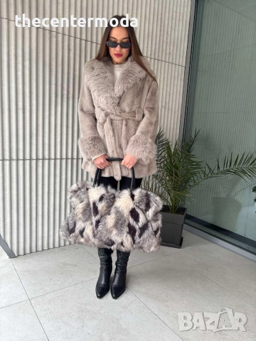 Сиво палто от еко косъм , снимка 5 - Палта, манта - 52885336