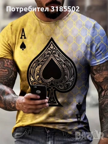 Мъжка тениска с графичен принт с акцент Асо пика, снимка 13 - Тениски - 51194245