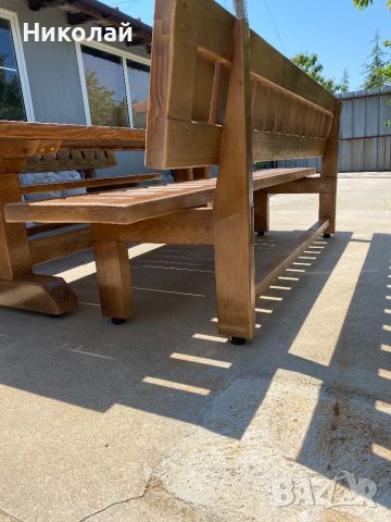Дървена маса с пейки, снимка 2 - Градински мебели, декорация  - 45615861